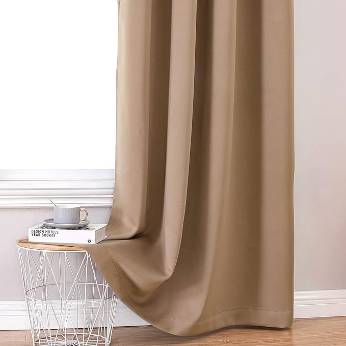 ChrisDowa 100% Blackout Curtains 102 inch Long for Bedroom with Black Liner, 2 Thick Layers Total Blackout Thermal Insulated Grommet Window Curtains 2 Panels Set (Cappuccino, 52 x 102 Inch)