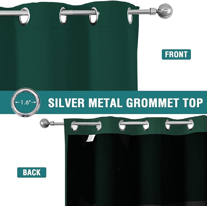 ChrisDowa 100% Blackout Curtains 90 inch Long for Bedroom with Black Liner, 2 Thick Layers Total Blackout Thermal Insulated Grommet Long Window Curtains 2 Panels Set (Forest Green, 52 x 90 Inch)