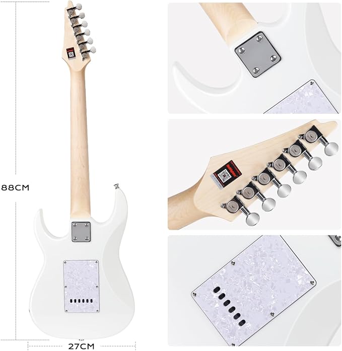 Bullfighter 34 Inch Kids Mini Strat Electric Guitar for Boys Girls, Beginner’s Electric Guitar Kit with Gig Bag, Picks, Cable, Strap, Extra Strings D120-R (blue) (White)