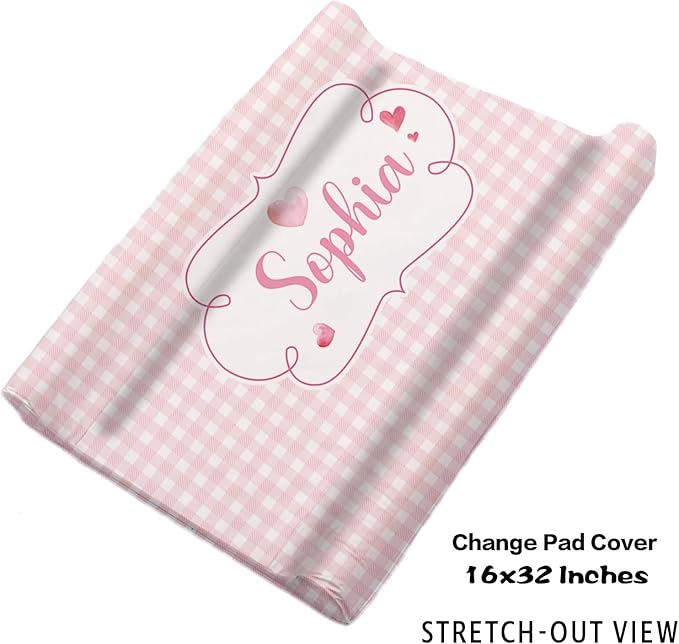 Custom Nursery Crib Bedding Set: Personalized Name 4 Piece Pink Checkered Elephant Pattern Baby Crib Sets for Girls - Toddler Double Layer Blanket Set, Comfortable Crib Bed Sheets for Baby Toddlers