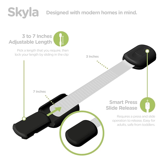 Baby Proofing Child Safety Locks (12 Pack) by Skyla Homes - The Safest, Quickest and Easiest 3M Adhesive Cabinet Latches, No Screws & Magnets, Multi-Purpose for Furniture, Kitchen, Ovens, Toilet Seats