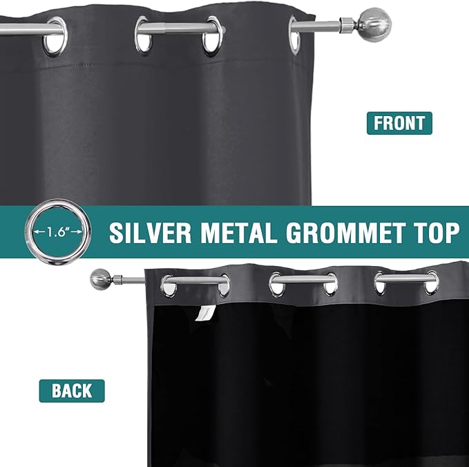 ChrisDowa 100% Blackout Curtains 120 inch Long for Bedroom with Black Liner, 2 Thick Layers Total Blackout Thermal Insulated Grommet Long Window Curtains 2 Panels Set (Dark Grey, 52 x 120 Inch)