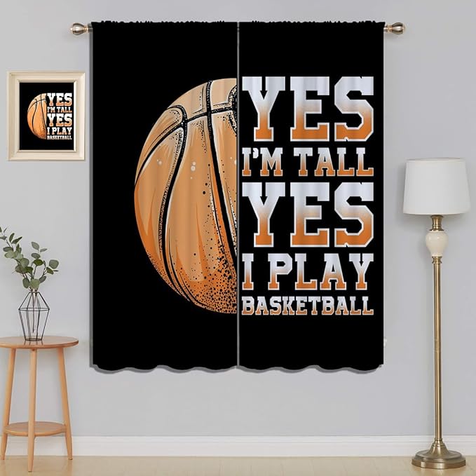 Basketball Blackout Curtains for Boy Girl Room Darkening Decor,Sport Theme Motto Dark Background Bedroom Living Room Home Rod Pocket Thermal Insulated Window Curtain/Drapes Panel,84x63 Inch…