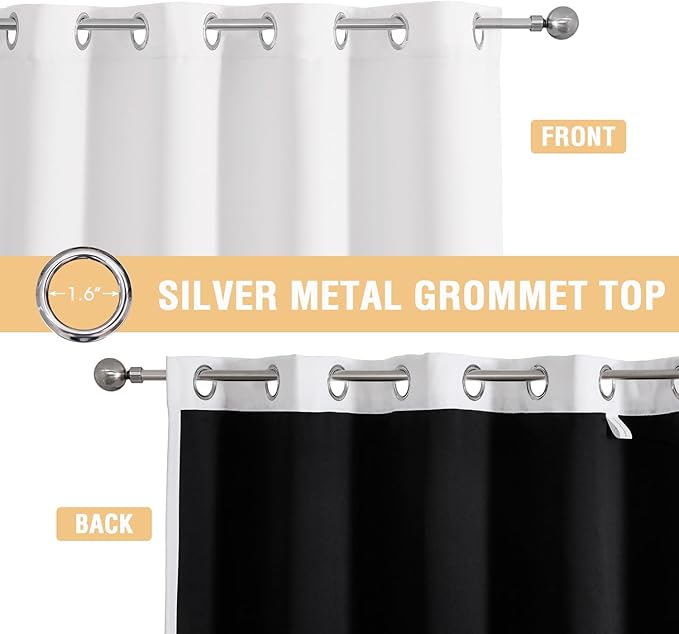 ChrisDowa White 100% Blackout Curtains for Bedroom with Black Liner, 2 Thick Layers Total Blackout Thermal Insulated Grommet Window Curtains 2 Panels Set (Pure White, 42 x 84 Inch)