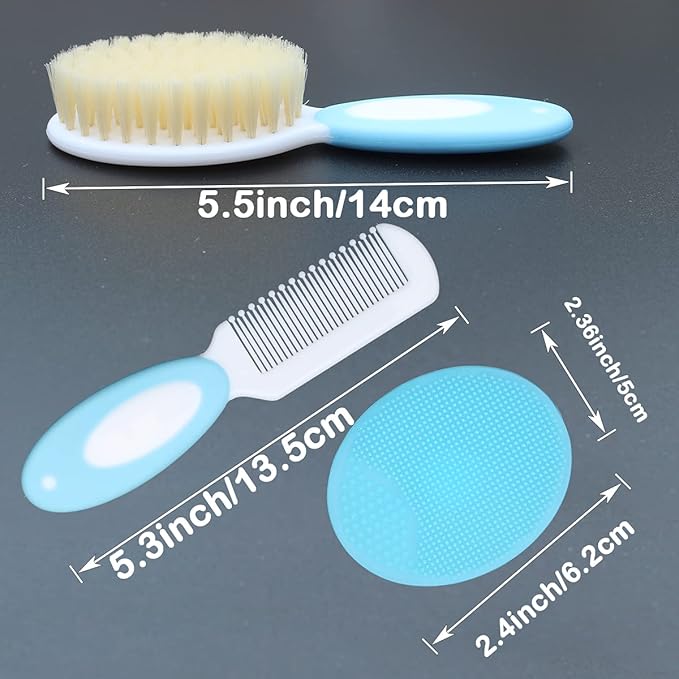 Baby Hair Brush &Silicone Baby Cradle Cap Brush Set, for Newborns & Toddlers-Natural Soft Goat Bristles-Ideal for Cradle Cap-Perfect Baby Registry Gift (Blue)