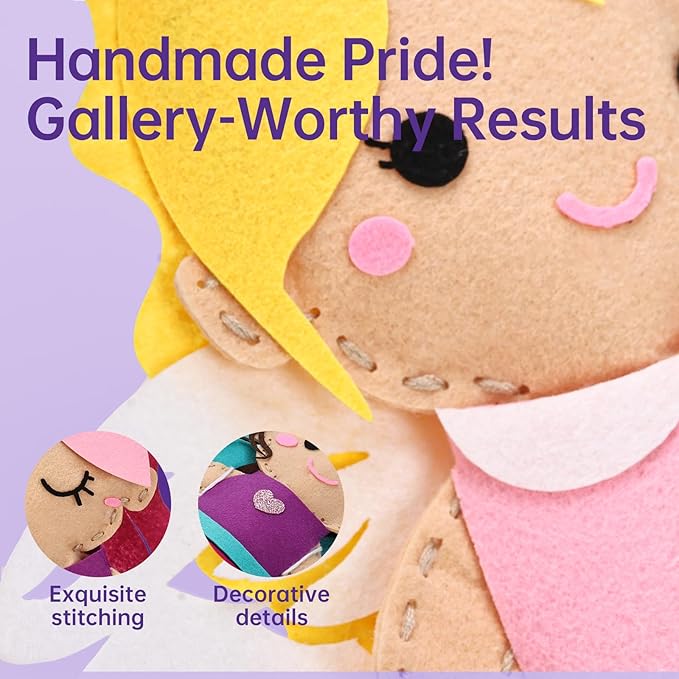 Cymbana Princess Felt Craft Kit for Girls Beginner Sewing Kit, Arts and Crafts for Kids Ages 8-12 Make Your Own Fashion Designer Kits