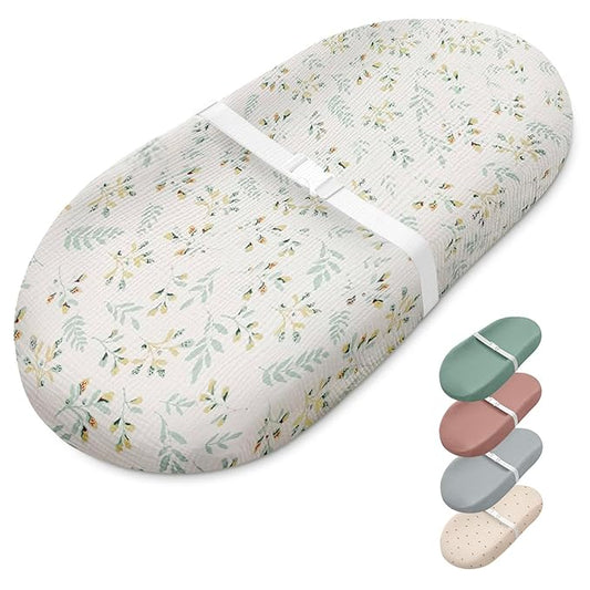 Blissful Diary Muslin Baby Changing Pad with Waterproof Lining Foam, Baby Changing Table Pad with Cover for Dressers (Botanical Leaf, Avocado)
