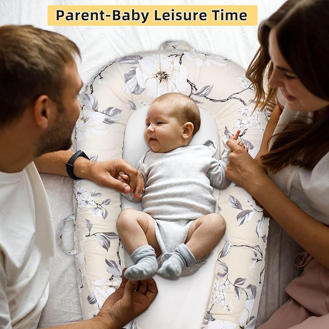 Baby Lounger | Organic Cotton Infant Lounger | Reversible, Adjustable & Portable Floor Lounger | Soft, Breathable, Washable Cover