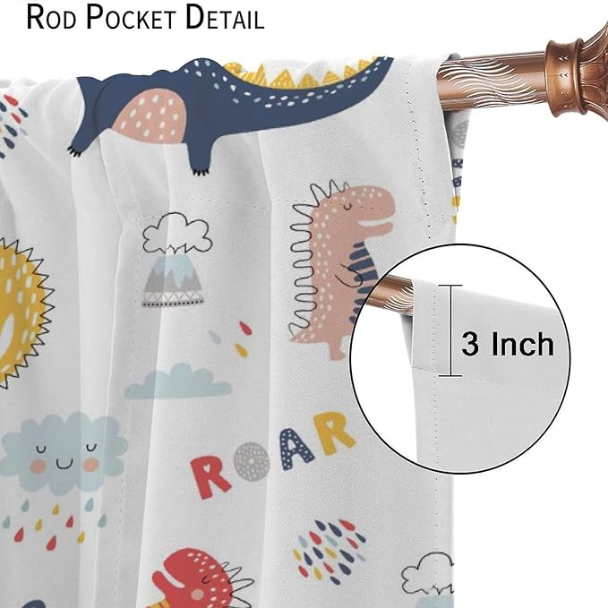 Cartoon Dinosaur Curtains for Kids Boys Girls Home Decor Colorful Cute Dino Animals Print Pattern Rod Pocket Blackout Window Drapes for Nursery Baby Bedroom Playroom W36xL63in 2 Panels