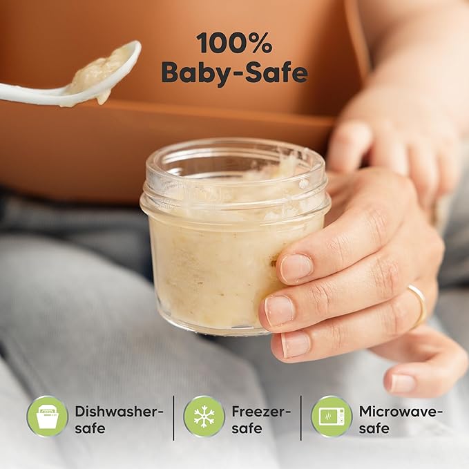 KeaBabies 6pk 4oz Glass Baby Food Containers with Lids - Leak-Proof, Microwavable Small Glass Jars, Baby Purees & Toddler Snack Storage Containers, BPA-Free, Dishwasher & Freezer Safe(Slate)
