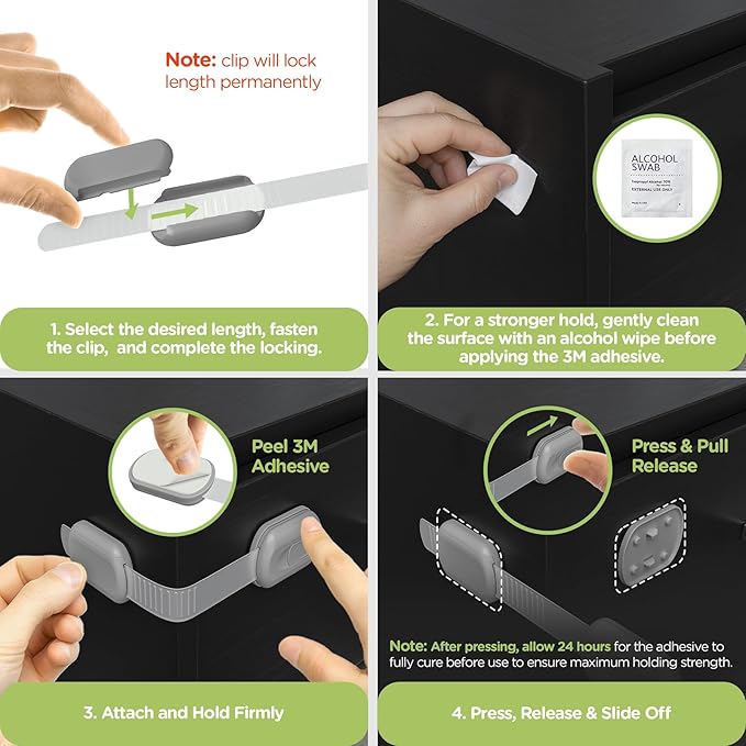 Baby Proofing Child Safety Locks (2 Pack) by Skyla Homes - The Safest, Quickest and Easiest 3M Adhesive Cabinet Latches, No Screws & Magnets, Multi-Purpose for Furniture, Kitchen, Ovens, Toilet Seats