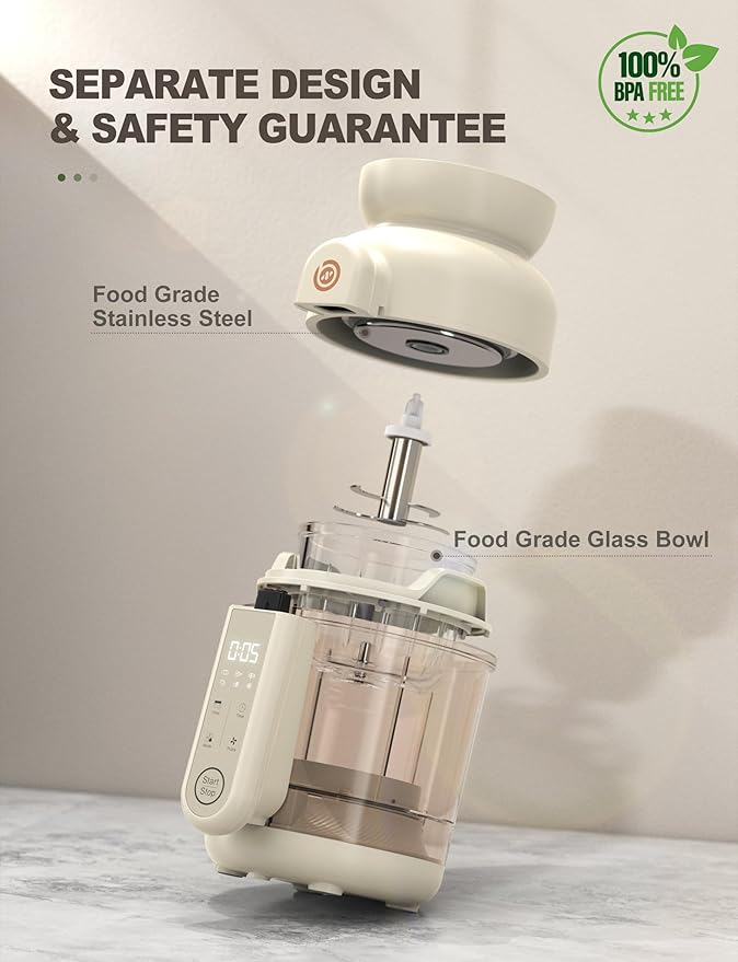 Auto Baby Food Maker, Glass Baby Food Mills, Baby Blender & Steamer and Puree Maker with Auto Cooking, Easy Cleaning, Dishwasher Safe, Cook at Home, Touch Screen Control