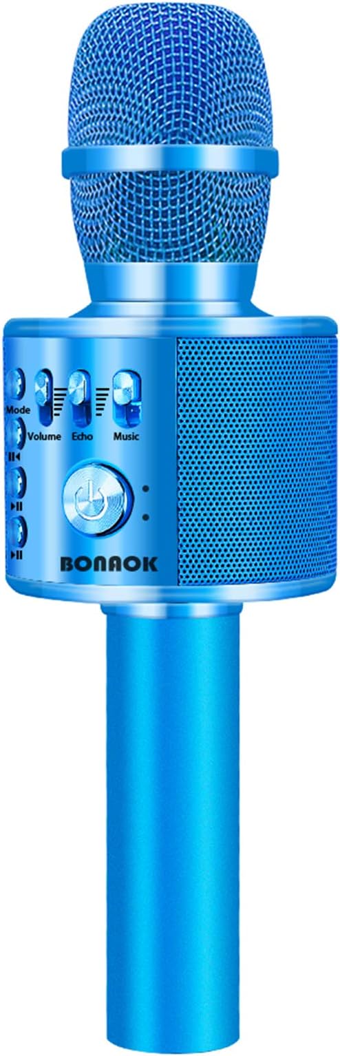 BONAOK Wireless Bluetooth Karaoke Microphone,3-in-1 Portable Handheld Karaoke Mic Speaker Machine Birthday Home Party for PC or All Smartphone (Q37 Blue)