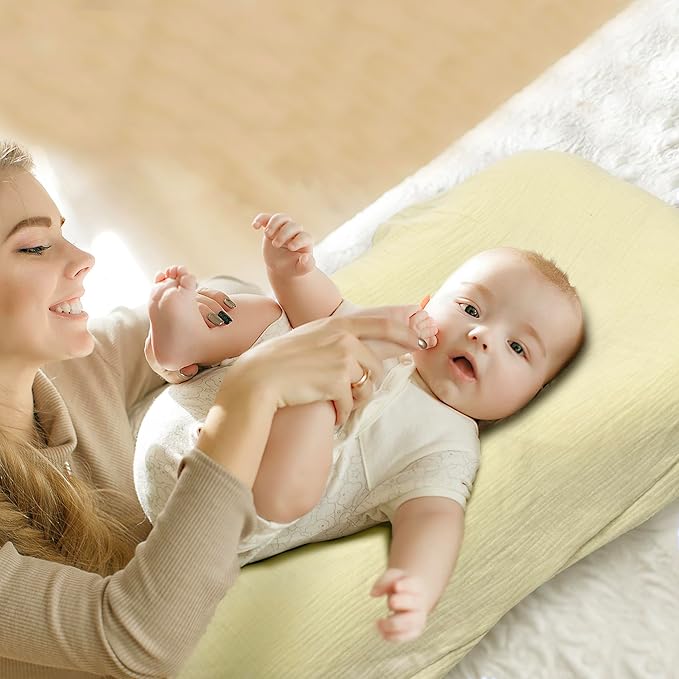 Baby Lounger - Snuggle Cozy Me Infant Lounger for Newborns | Breathable & Soft, Portable Awake-Time Pad, Essential Baby Gift- Yellow (Lounger Cover Included)