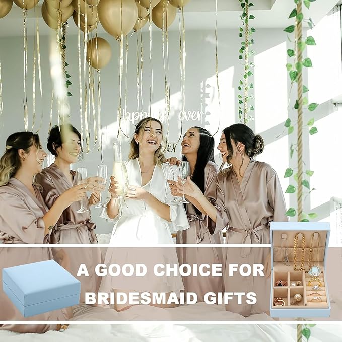 Bridesmaid Proposal Gifts Letter Cosmetic makeup bag bulk for Wedding Party Favors Bachelorette party decorations Toiletry Organizer Bag Makeup Case Gift (6, White&SkyBlue)