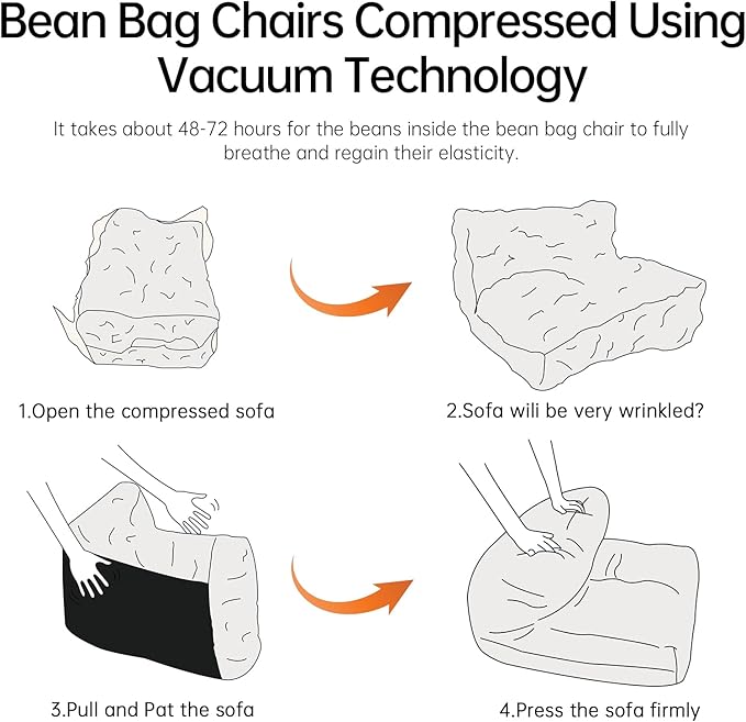 Bean Bag Chair with Ottoman, Comfy Bean Bag Sofa with Memory Foam, Lazy BeanBag Sofa with Footstool, Fireside Bean Bag Couch for Living Room, Bedroom, Apartment