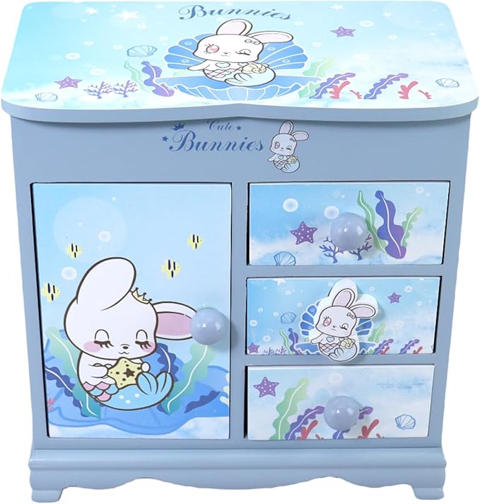 Children jewelry box for girls blue Cute bunny girls jewelry box Little girl birthday christmas Gift kids jewelry box
