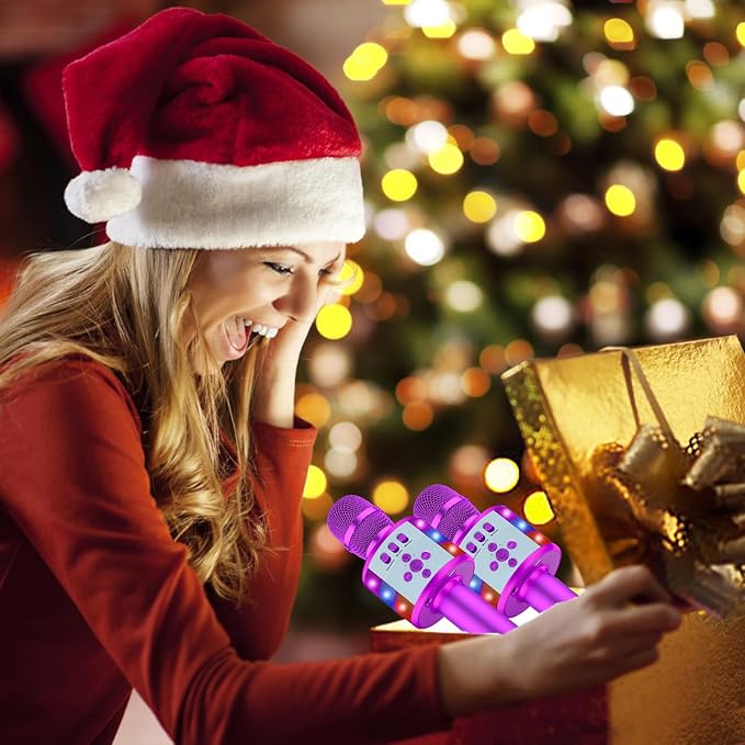 BONAOK Karaoke Microphone for Kids & Adults - Bluetooth Microphones Singing Mic with Disco Lights, Echo Effect, Built-in Speaker Portable Karaoke Player for Party Travel Gifts Q78(Purple)