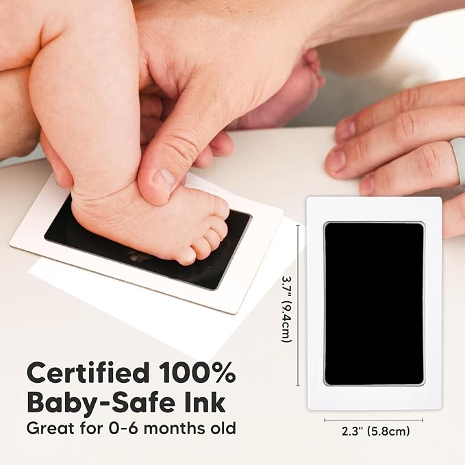 Inkless Baby Handprint and Footprint Kit for Newborn - Baby Footprint Kit, Newborn Keepsake Nursery Picture Frame,Dog Paw Print Maker, Personalized Gifts for New Mom,Showers & Registrys(White/Silver)