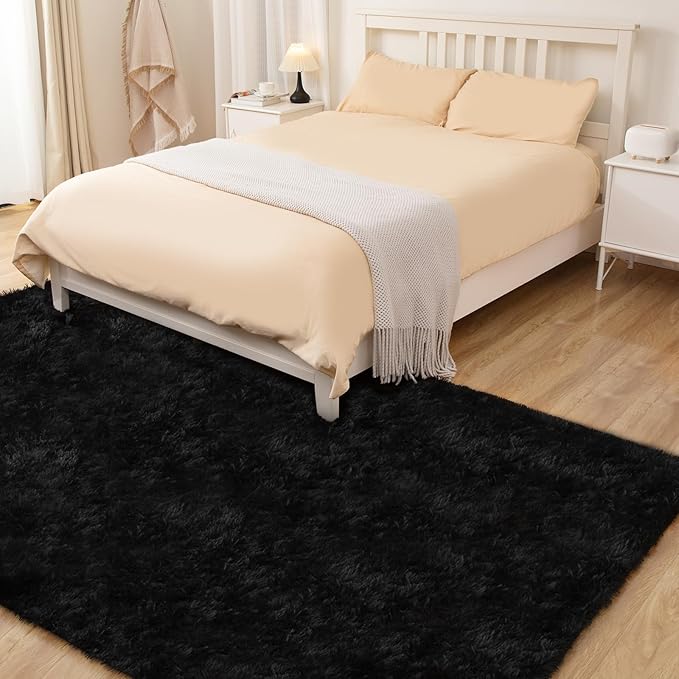 Black Rug, 6x9 Area Rugs for Living Room, Soft Plush Area Rugs for Bedroom, Non-Slip Indoor Carpet for Nursery, Study Room, Kids Room, Room Decor