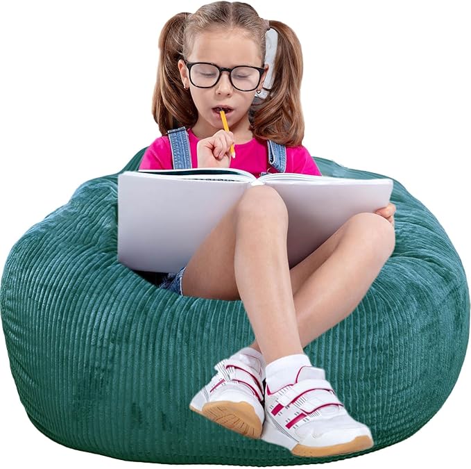 2 Pcs Classic Bean Bag Chair, with Faux Rabbit Fur Cover for Teens and Kids, Memory Foam Bean Bag Chairs, Ultra Soft Faux Fur Fabric, 2.5 feet Round Fluffy Bean Bag Sofa