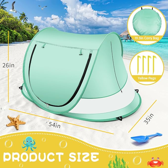 Baby Beach Tent,Large Pop Up Beach Tent Sun Shade for Beach,Portable Baby Travel Tent with Mosquito Net,Indoor Baby Play Tent,UPF 50+ UV Protection Sun Shelters for Infants