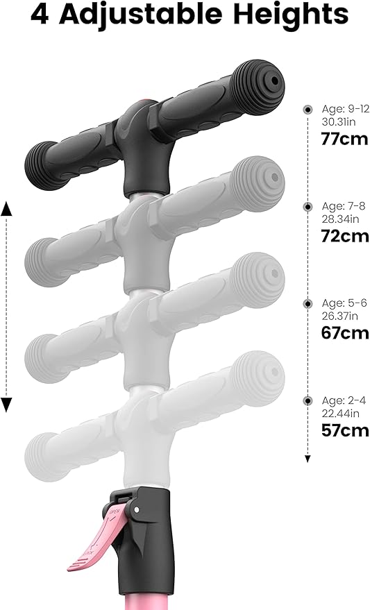 Besrey Kick Scooter for Kids Ages 3-10, 3-Wheel Folding Scooter with Adjustable Height, LED Light Wheels, Extra Wide Deck for Outdoor Activities