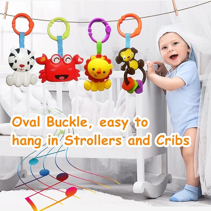 Baby Toys, Cartoon Animal Hanging Rattle Toys, Handbells Baby Rattles, Baby Bed Crib Car Seat Travel Stroller Toys for Infant, Best Birthday Gift for Newborn, 4 Pack