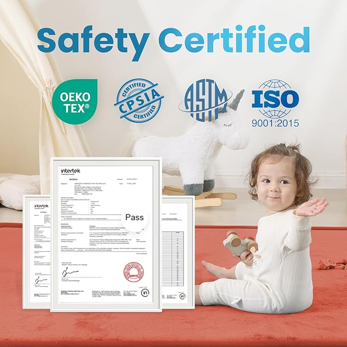 Baby Play Mat for Kids Room,Extra Thick Elasti-Foam Anti-Fall Cushion Mat for Babies,Toddlers,Infants,Water-Repellent&Non-Slip Bedroom Bedside Rugs(Brick)