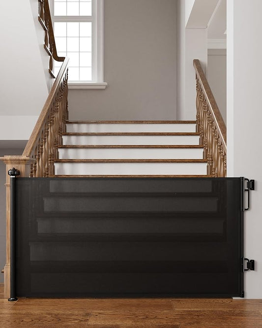 Cumbor 76" Extra Wide Retractable Gates for Stairs, Mesh Dog Gate for The House, 34" Tall Extra Wide Pet Gate for Dogs, Long Safety Gates for Doorways, Hallways, Indoor/Outdoor(Black)