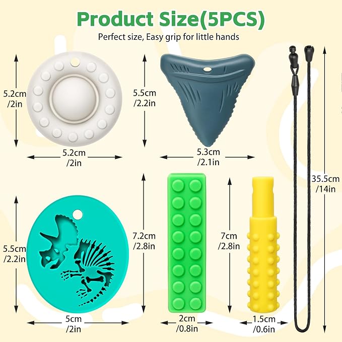 Chew Necklaces for Sensory Kids, Silicone Chewy Necklace for Boys and Girls with Autism, ADHD, SPD, Chewing, Oral Motor Therapy Sensory Toys