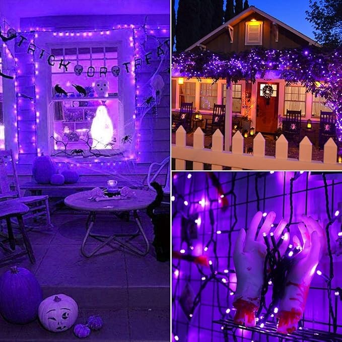 Brizled Purple Halloween Lights, 33ft 100 LED 5mm Wide Angle Halloween String Lights, 120V UL Certified Connectable Light String Purple Mini Light for Party Indoor Outdoor Tree Decoration, Black Wire
