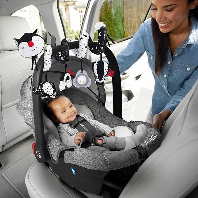 Car Seat Toys, High Contrast Black and White Toy for Infants 0-3 6 12 Months, Musical Black Fox Carseat Toys Stroller Toy for Babies Newborns