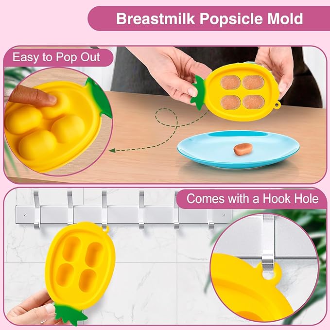 Baby Fruit Food Feeder - Silicone Nibble Tray Combo - Breastmilk Popsicle Mold for Cooling Relief, BPA Free Mesh Feeder for Infant Self Feeding (Claw Pink + Pineapple)