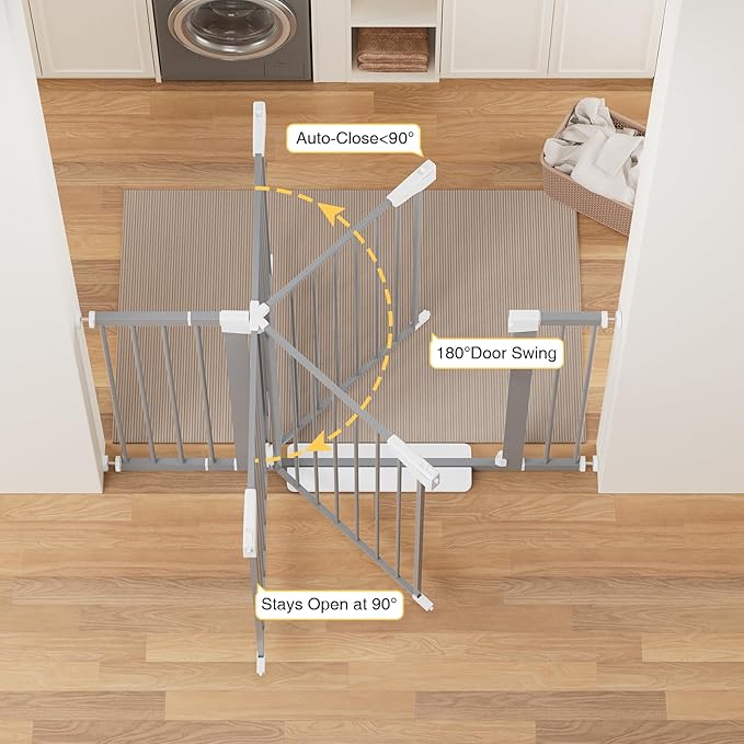 Cumbor 29.7-48" Baby Gate for Stairs, Mom's Choice Awards Winner-Dog Gates for Doorways, Auto Close Safety Pet Gate for Dogs Indoor, Easy Install Pressure Mounted Child Gate with Walk Thru Door, Gray