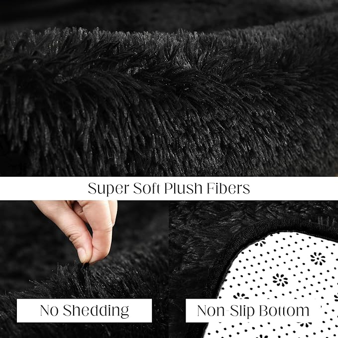 Black Rug, 6x9 Area Rugs for Living Room, Soft Plush Area Rugs for Bedroom, Non-Slip Indoor Carpet for Nursery, Study Room, Kids Room, Room Decor