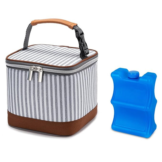 Breastmilk Cooler Bag with Ice Pack Fits 4 Baby Bottles Up to 5 Ounce, Baby Bottle Cooler Bag Great for Nursing Mom Daycare, Straps