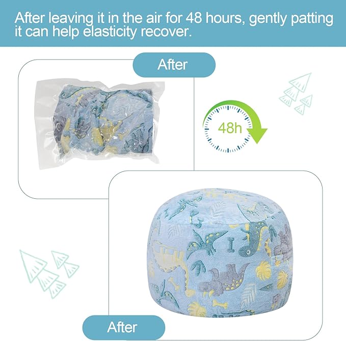 Bean Bag Chair for Kids, Toddler Beanbag Bed Unicorn, Convertible Children Bean Chair to Floor Mattress with Filler, Stuffed Child Bean Bags for Girl Boy Sleeping, Blue Dino