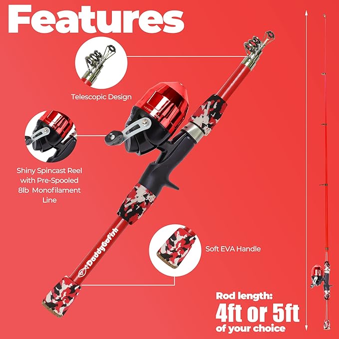 DaddyGoFish Kids Fishing Pole - Rod Reel Combo Tackle Box Starter Set - First Year Small Gear Kit for Boys Girls Toddler Youth Age Beginner Little Children