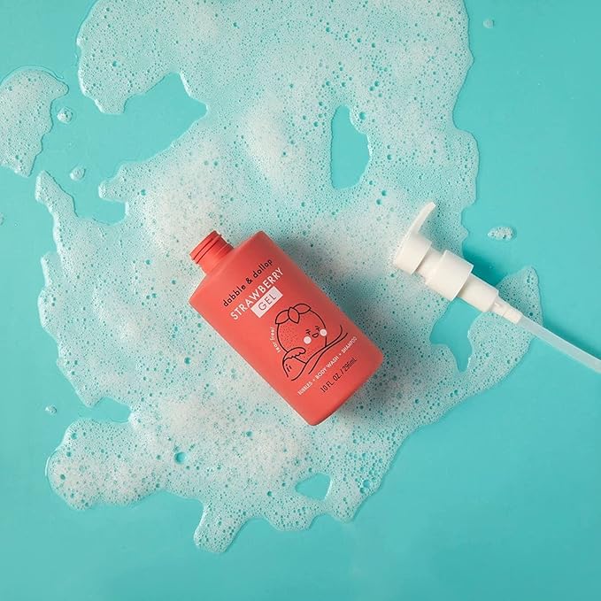 Dabble & Dollop Strawberry Body Wash & Shampoo – 3-in-1 Natural Bubble Bath for Kids, Made in USA, No Parabens or Sulfates, Vegan, Gluten-Free, Tear-Free (10oz, Pack of 2)