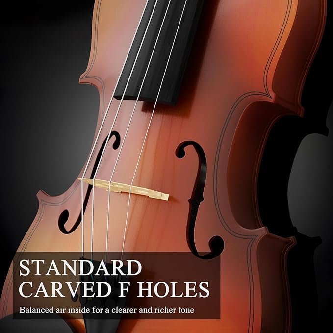 3/4 Violin Kit, Beginner Violin for Kids, Students, Complete Kids Violins Set with Case, Bow, Rosin, Ideal for Kids Violinss Beginner Ages 9-12, Brown