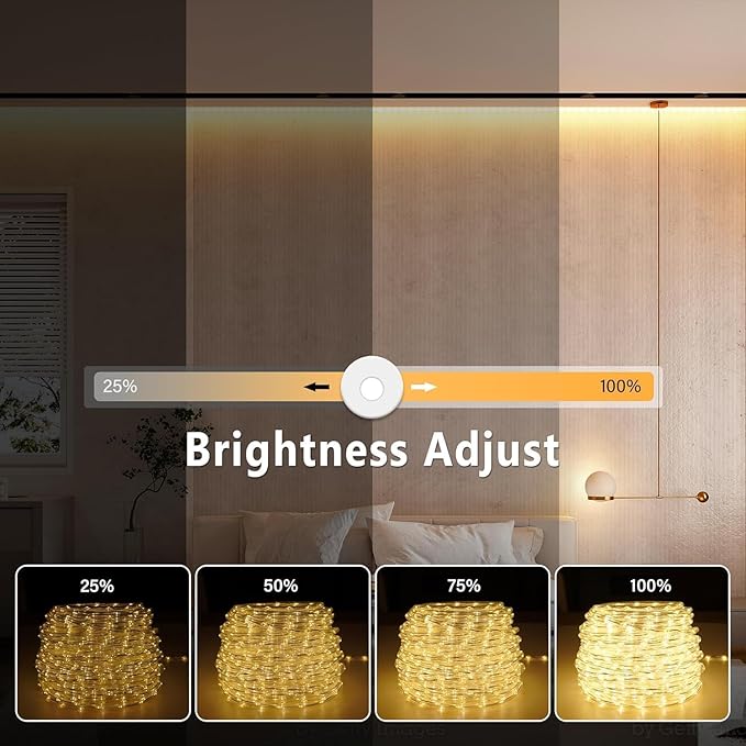 Connectable 66ft 800 LED Rope Lights Outdoor, Warm White Strip Lights Plug in, Outdoor String Lights Waterproof Decorative Lighting for Deck Patio Yard Garden Pathway Pool Camping Room Indoor Décor