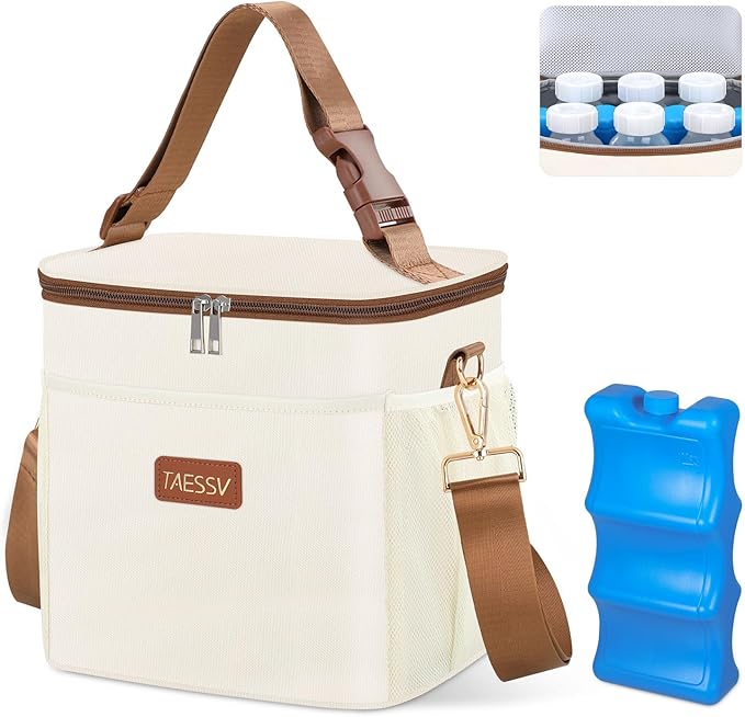 Breastmilk Cooler Bag with Ice Pack - Breast Milk Cooler Travel Bag Fits 6 Bottles Up to 11 Oz Insulated Baby Bottle Cooler Bag Breastmilk Storage Bag Cooler Perfect for Nursing Mom Daycare, Beige