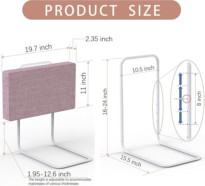 Bed Rail Guards for Toddlers, Adjustable Bed Rails with Safety, Bed Side Rails for Twin, Full, Queen Bunk Size (Pink)