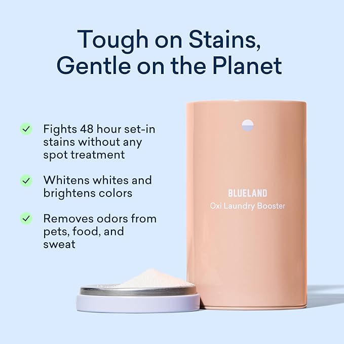 BLUELAND Oxi Laundry Booster Powder Refill 2-Pack, Fragrance Free & Clear, 50 Loads, 35.2 oz, Plastic-Free, Eco Friendly, Oxy Cleaner, Stain Remover