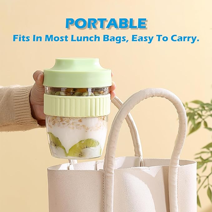 Breakfast On The Go Cups, Overnight Oats Containers With Lid And Folding Spoon, Take And Go Yogurt Cereal Snack Parfait Salad Containers For Lunch, Fruit & Vegetable Jar, 20 oz(Green)