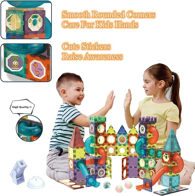 BINZKBB Light Magnetic Tiles Building Blocks for Kids,3D Clear Educational STEM Building Toys,Magnetic Marble Run Blocks Toys for Kids Ages 3 4 5 6 7 8 10+Year Old Boys Girls Creative Gift(110 PCS)
