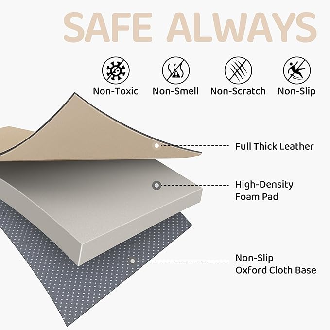 Bella’s Friends Foldable Baby Play Mat for Floor, 50"x50" Vegan Leather Playpen Mat, 1.2" Extra Thick Foam, Non-Toxic, Wipe-Clean, Travel-Ready, Non-Slip Crawling Mat for Kids Toddlers&Infants, Beige