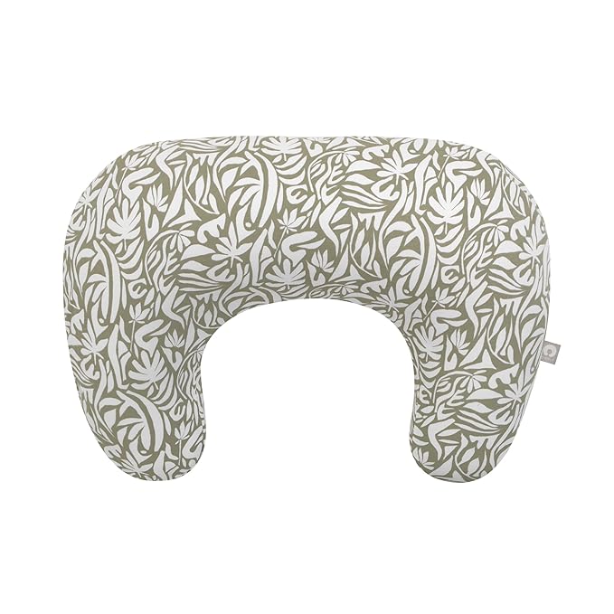 Boppy Nursing Pillow - Ergonomic Bottle & Breastfeeding Pillow, Higher, Firmer & Larger, Water-Repellent with Washable Organic Cotton Cover, Baby Safety Alliance Verified - Green Cut Out Leaves