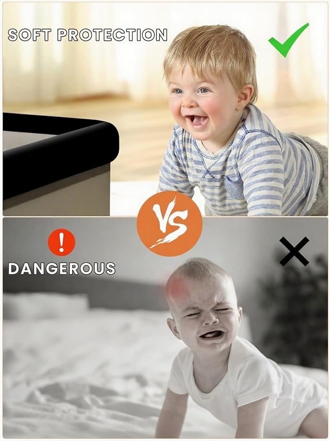 Baby Proof Edge Corner Protector, 16.4FT 0.47''Th L-Shape Furniture Corner & Edge Safety Bumpers with 10 Corners, Pre-Taped, Soft NBR Rubber Foam Desk Edge Cushion Wall Corner Protector (Black)